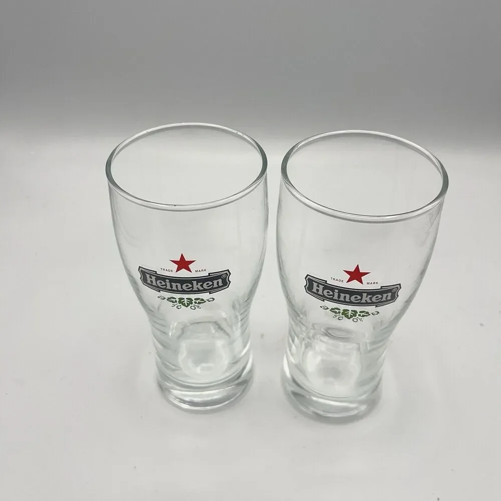 Heineken Beer Glasses .25L Red Star Etched Logo Reverse Bottom And .25L On Side